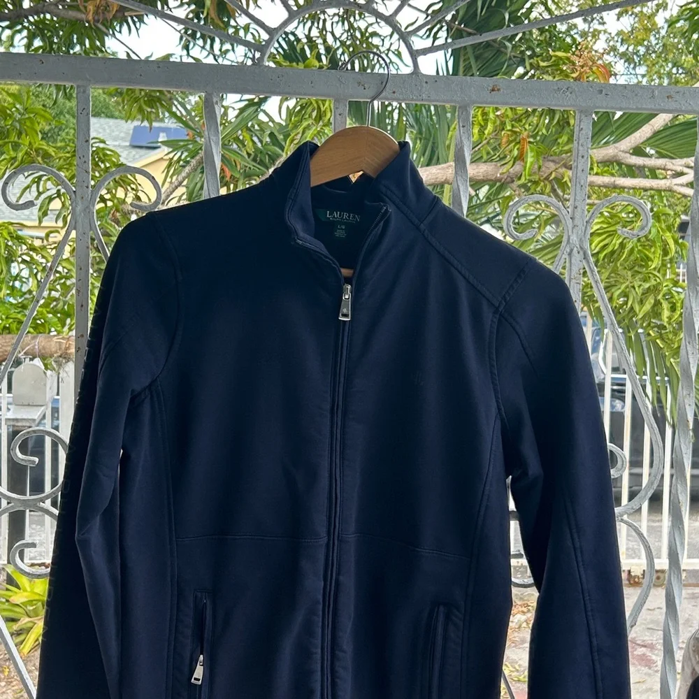 Ralph Lauren mock neck jacket in navy blue full zip pocket monogram sz large - Picture 3 of 11
